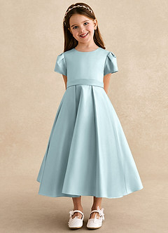 Azazie Princess Flower Girl Dresses Mist A-Line Pleated Matte Satin Dress image6