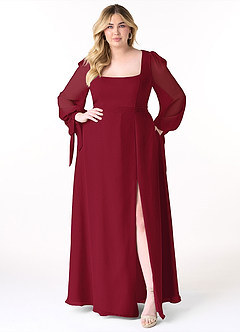 Azazie Leonia Bridesmaid Dresses Burgundy A-Line Long Sleeve Chiffon Dress image10