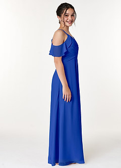 Azazie Dakota Junior Royal Blue A-Line Off the Shoulder Chiffon Dress image3