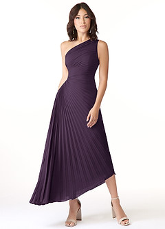Azazie Kirra Bridesmaid Dresses Plum A-Line One Shoulder Chiffon Dress image1