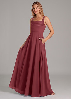 Azazie Shaude Bridesmaid Dresses Merlot A-Line Pleated Chiffon Dress image4
