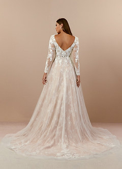 Azazie Leila Wedding Dresses Diamond White Nude A-Line V-Neck Sequins Tulle Dress image2