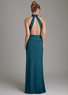 Azazie Gracelynn Bridesmaid Dresses Ink Blue Sheath Pleated Stretch Satin Dress image8