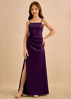 Azazie Cannoli Girls Formal Flower Girl Dresses Grape A-Line Pleated Stretch Satin Dress image5
