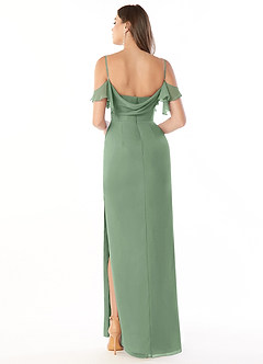 Azazie Emeralda Robes de demoiselle d'honneur Robe Fourreau en Mousseline de soie Épaule décolletée Matcha image2