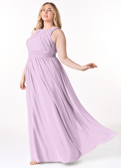 Azazie Harper Bridesmaid Dresses Frosted Lilac A-Line Pleated Chiffon Dress image8