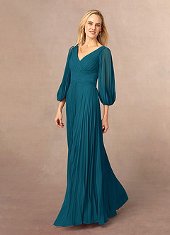 Azazie Zahara Mother of the Bride Dresses Ink Blue A-Line V-Neck Pleated Chiffon Dress image3