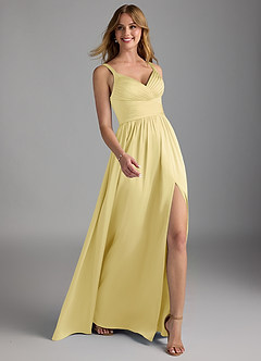 Azazie Chanel Bridesmaid Dresses Lemon Sorbet A-Line Pleated Stretch Satin Dress image6