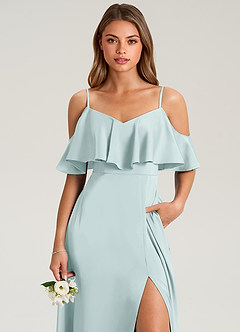 Azazie Jean Bridesmaid Dresses Mist A-Line Off the Shoulder Stretch Satin Dress image6