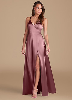 Azazie Maksim Bridesmaid Dresses Vintage Mauve A-Line Metallic Satin Dress image4