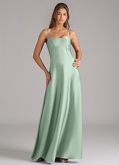 Azazie Valentine Bridesmaid Dresses Agave A-Line Corset Stretch Satin Dress image1
