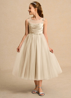 Azazie Snowball Girl vestidos de niña de las flores Vestido de Champán de Tul de Princesa con Plisado image3