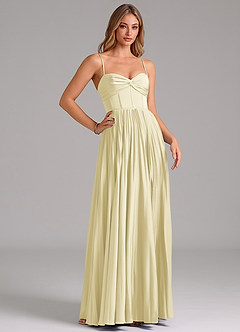 Azazie Akiko Bridesmaid Dresses Lemon Sorbet A-Line Sweetheart Neckline Stretch Satin Dress image3