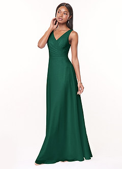 Azazie Nala Bridesmaid Dresses Emerald A-Line Pleated Chiffon Dress image3