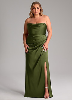 Azazie Leonis Bridesmaid Dresses Olive Mermaid Pleated Stretch Satin Convertible Dress image9