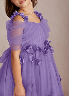 Azazie Shaylee Flower Girl Dresses Tahiti A-Line Off the Shoulder Tulle Dress image2