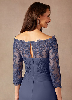 Azazie Rhonda 신부의 어머니 드레스 인어 오프 더 숄더 망사 스윕 트레인 드레스 image8