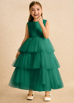 Azazie Marshmallow Flower Girl Dresses Emerald Ball-Gown Bow Tulle Dress image5