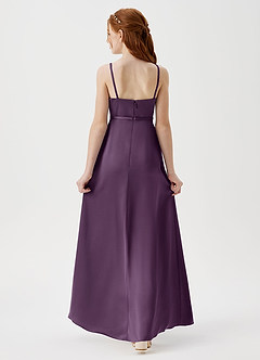Azazie Kaylee Junior Robe Trapèze en Satin extensible avec ceinture Prune image2