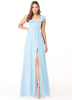 Azazie Jinny Bridesmaid Dresses Sky Blue A-Line Square Neckline Ruched Chiffon Dress image1