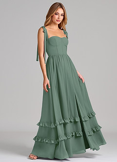 Azazie Anastacia Brautjungfernkleider A-Linie Herzausschnitt Chiffon Kleid Eukalyptus image4