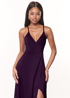 Azazie Maksim Brautjungfernkleider A-Linie V-Hals Stretch-Satin Kleid Traube image5