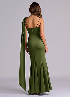 Azazie Inara Bridesmaid Dresses Olive Mermaid Pleated Stretch Satin Dress image2