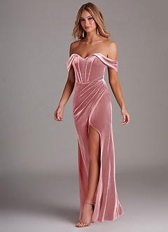 Azazie Jas Bridesmaid Dresses Dusty Rose Sheath Off-The-Shoulder Corset Velvet Convertible Dress image3