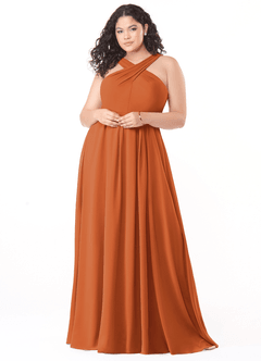 Azazie Dixie Bridesmaid Dresses Cinnamon A-Line Halter Pleated Chiffon Dress image7