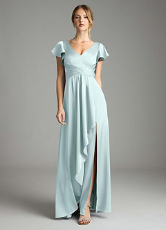 Azazie Omari Bridesmaid Dresses Sea Glass A-Line Stretch Satin Dress image3