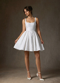 Azazie Ruby Wedding Dresses Diamond White A-Line with Pockets Floral Jacquard Dress image5