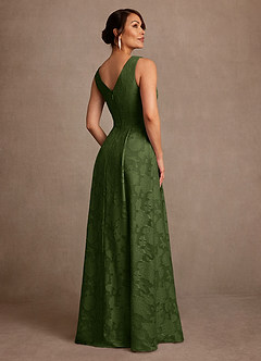 Azazie Luanne Mother of the Bride Dresses Olive A-Line Pleated Floral Burnout Dress image3