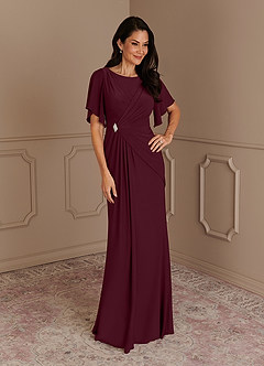 Azazie Louanne Mother of the Bride Dresses Cabernet Mermaid Boatneck Pleated Luxe Knit Dress image1