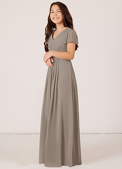 Azazie Peony Junior Taupe A-Line Pleated Chiffon Dress image3