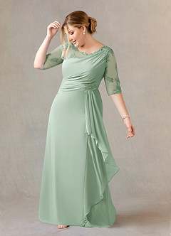 Azazie Dionysus Mother of the Bride Dresses A-Line Boatneck Lace Chiffon Floor-Length Dress image8