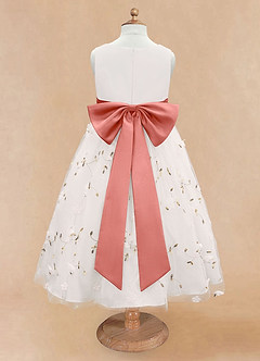 Azazie Pollie Flower Girl Dresses Ivory Salmon Pink A-Line Bow Tulle Dress image12