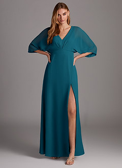 Azazie Rebecca Final Sale Black A-Line V-Neck Long Sleeve Chiffon Dress image3