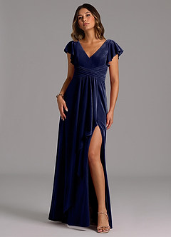 Azazie Omari Bridesmaid Dresses Dark Navy A-Line Pleated Velvet Dress image4