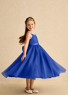 Azazie Patootie vestidos de niña de las flores Vestido de Azul Real de Tul de Corte En A con Tirante Espagueti image3