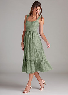 Azazie Alissa Bridesmaid Dresses Agave A-Line with Pockets Floral Burnout Dress image5