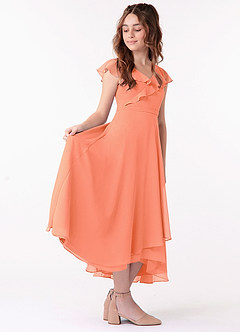 Azazie Posie Junior A-Linie Gestreift Chiffon Kleid Sonnenuntergang image3