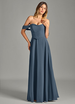 Azazie Chelsey Vestidos de damas de honor Vestido de Neptuno de Gasa de Corte en A Convertible con Vestidos sin tirantes image4