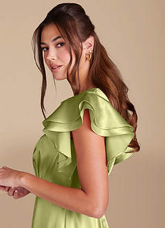 Azazie Daphne Bescheidene Brautjungfernkleider A-Linie Gestreift Metallic Satin Bodenlänge Kleid image5
