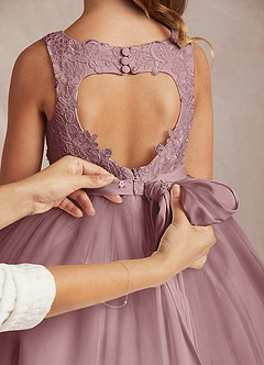 Azazie Calla Flower Girl Dresses Dusty Rose Ball-Gown Lace Tulle Dress image4