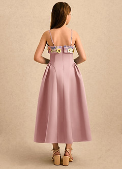 Azazie Gianna Girls Formal Flower Girl Dresses Rose Gold A-Line Pleated Matte Satin Dress image2