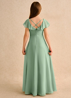 Azazie Nari Girls Formal Blumenmädchenkleider A-Linie mit ärmel Chiffon Kleid Matcha image7