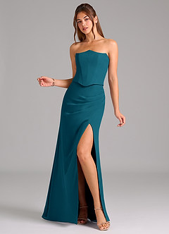 Azazie Jenine Brautjungfernkleider Meerjungfrau-Linie Schulterfrei Chiffon Kleid Tintenblau image3