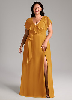 Azazie Lainey Bridesmaid Dresses Butterscotch A-Line with Pockets Chiffon Dress image10
