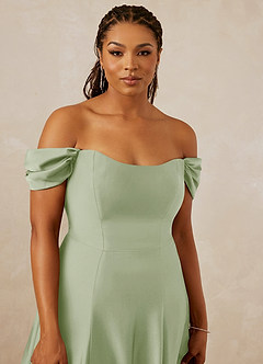 Christian Siriano Bridal for Azazie 1002 Bridesmaid Dresses Dusty Sage A-Line Off the Shoulder Stretch Satin Convertible Dress image13