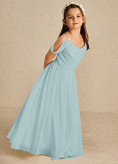 Azazie Chelle Flower Girl Dresses Sea Glass A-Line Pleated Chiffon Dress image5